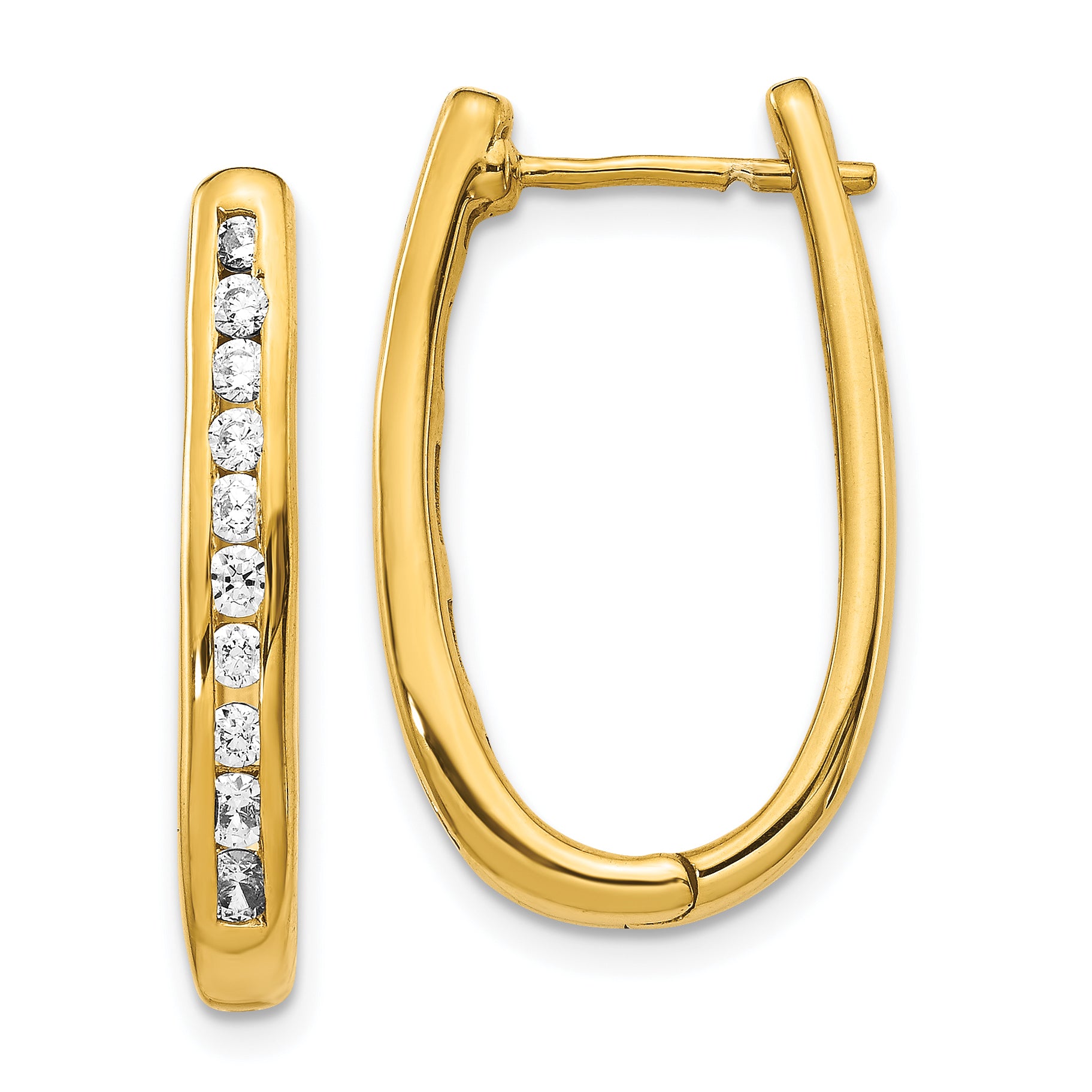 10k Diamond Oval Hinged Hoop Earrings Main image