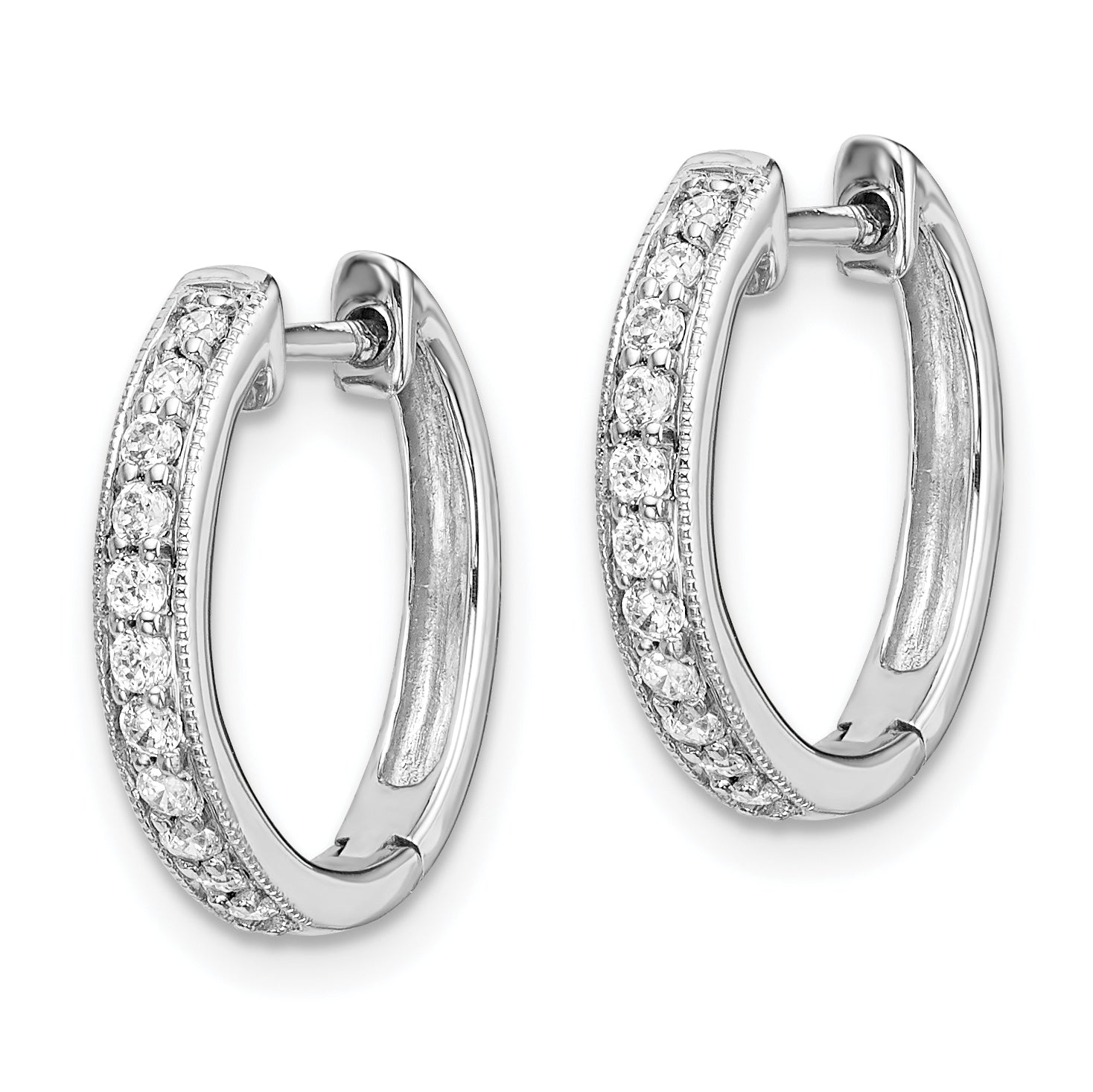 10k White Gold Diamond Hinged Hoop Earrings Secondary image
