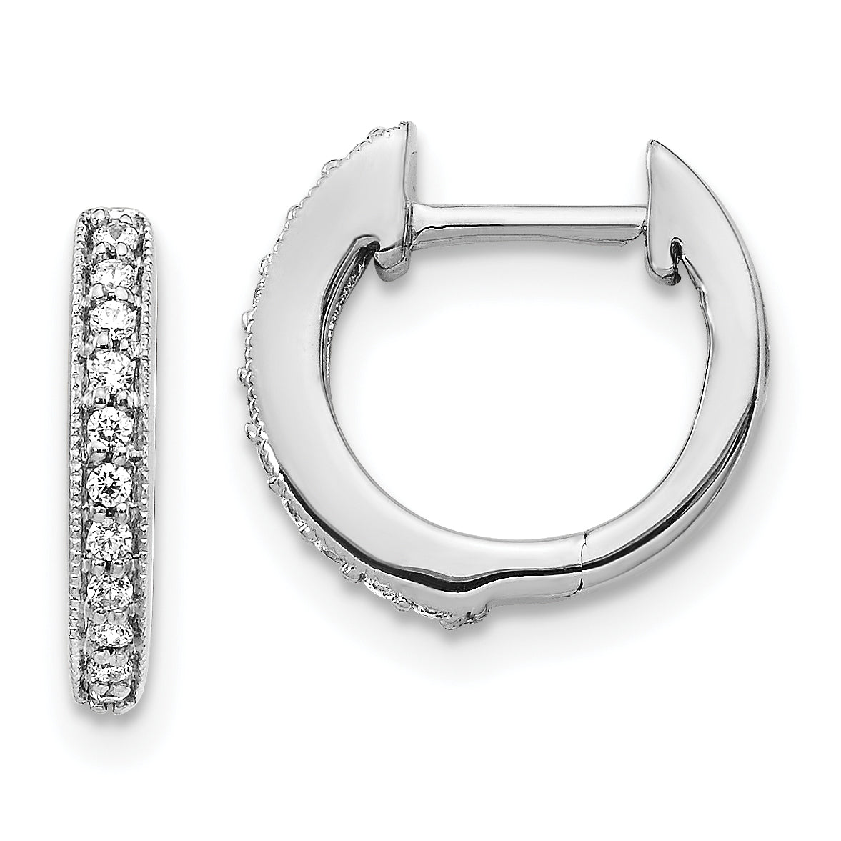 10k White Gold Diamond Hinged Hoop Earrings Main image