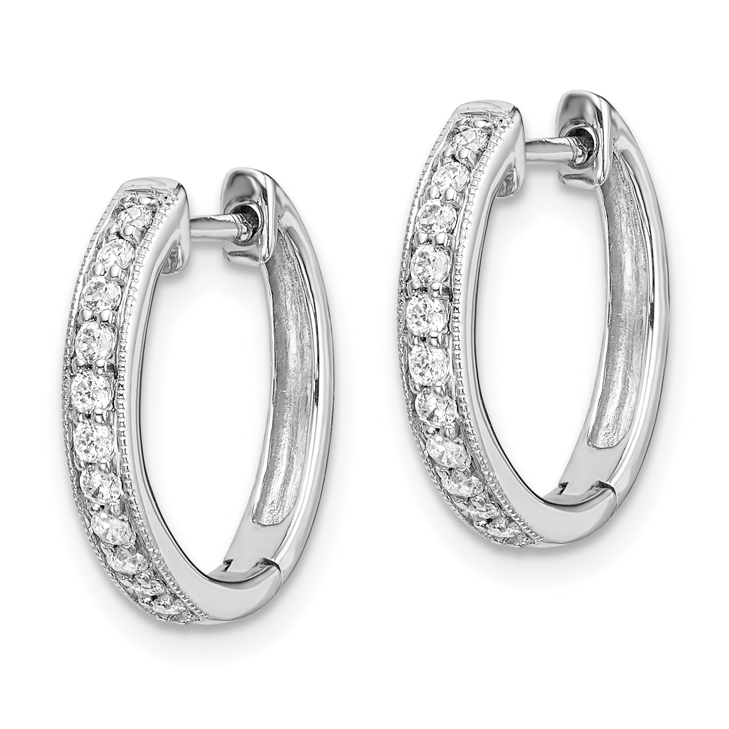 14k White Gold 1/8 carat Lab Grown Diamond VS/SI+ G+ Complete Hinged Hoop Earrings