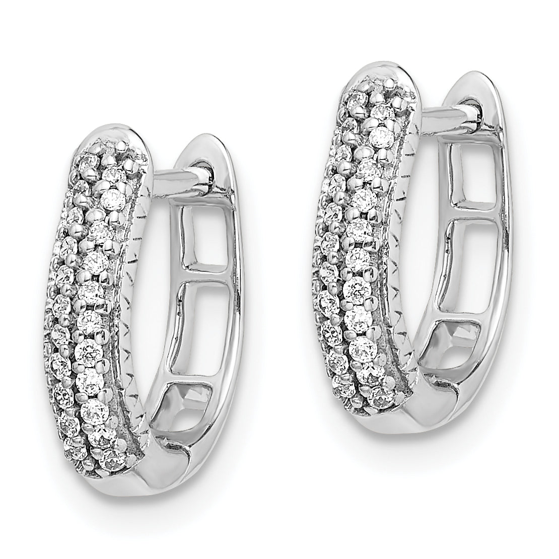 10k White Gold Polished Diamond Hinged Hoop Earrings Secondary image