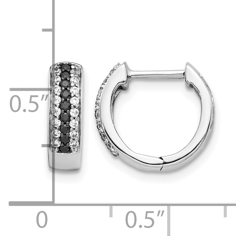 10k White Gold Black and White Diamond Hinged Hoop Earrings