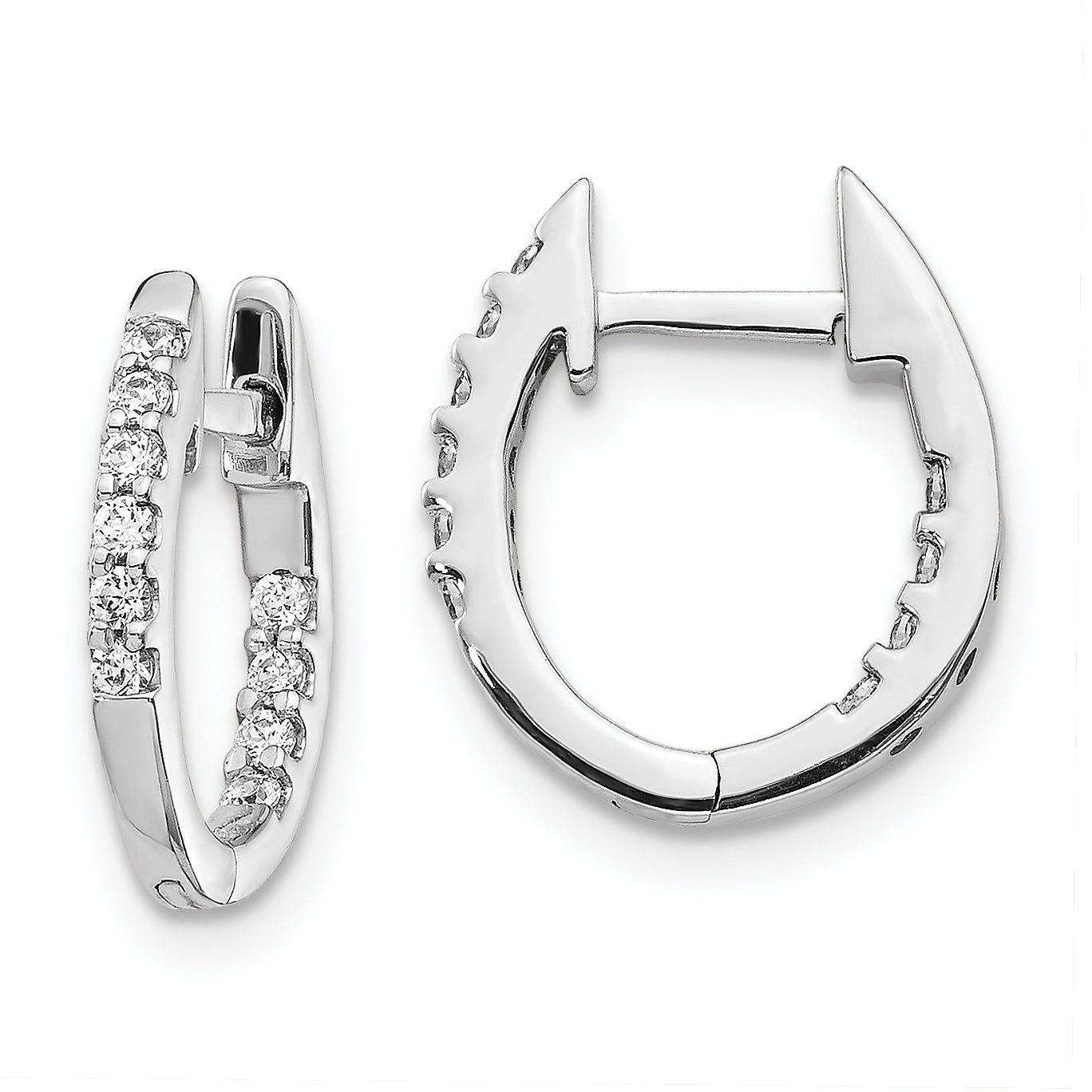10k White Gold In/Out Diamond Hinged Hoop Earrings Main image