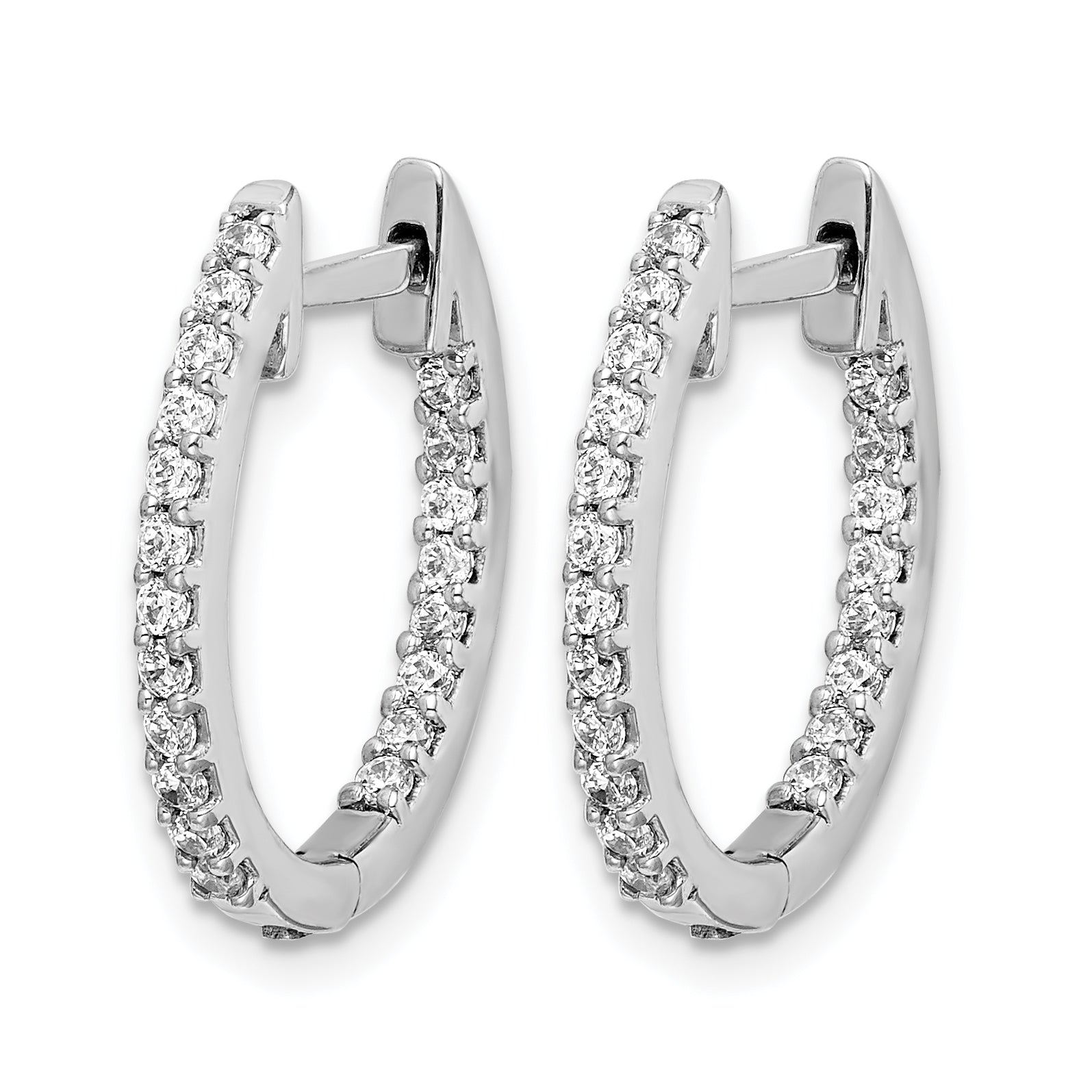 10k White Gold In/Out Diamond Hinged Hoop Earrings Secondary image