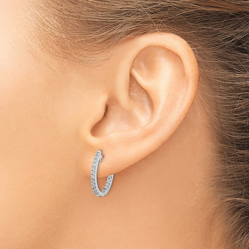 10k White Gold In/Out Diamond Hinged Hoop Earrings