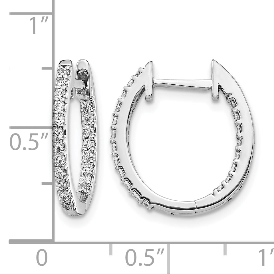 10k White Gold In/Out Diamond Hinged Hoop Earrings