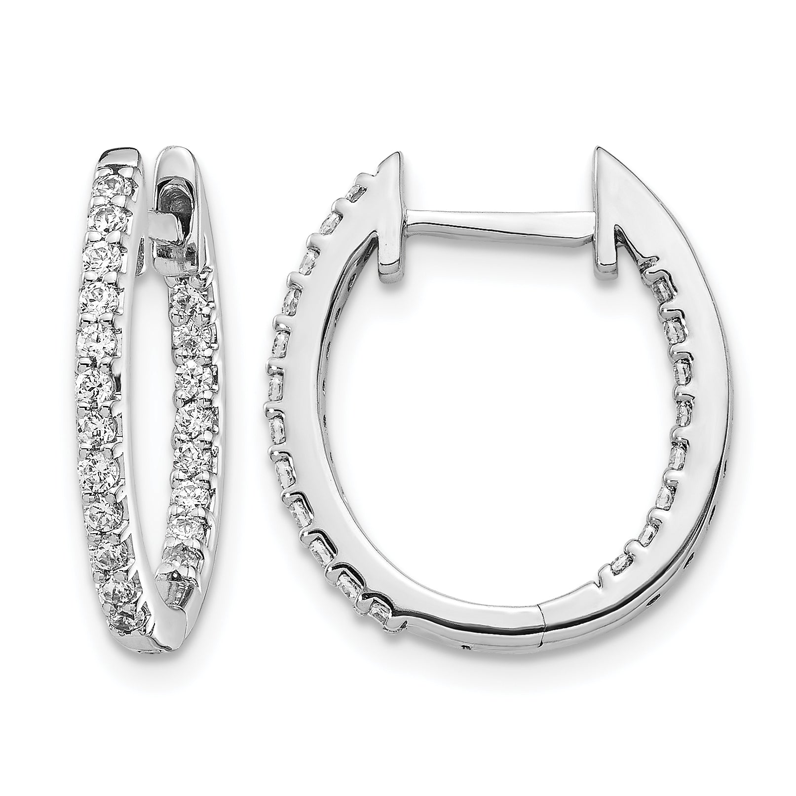 10k White Gold In/Out Diamond Hinged Hoop Earrings Main image