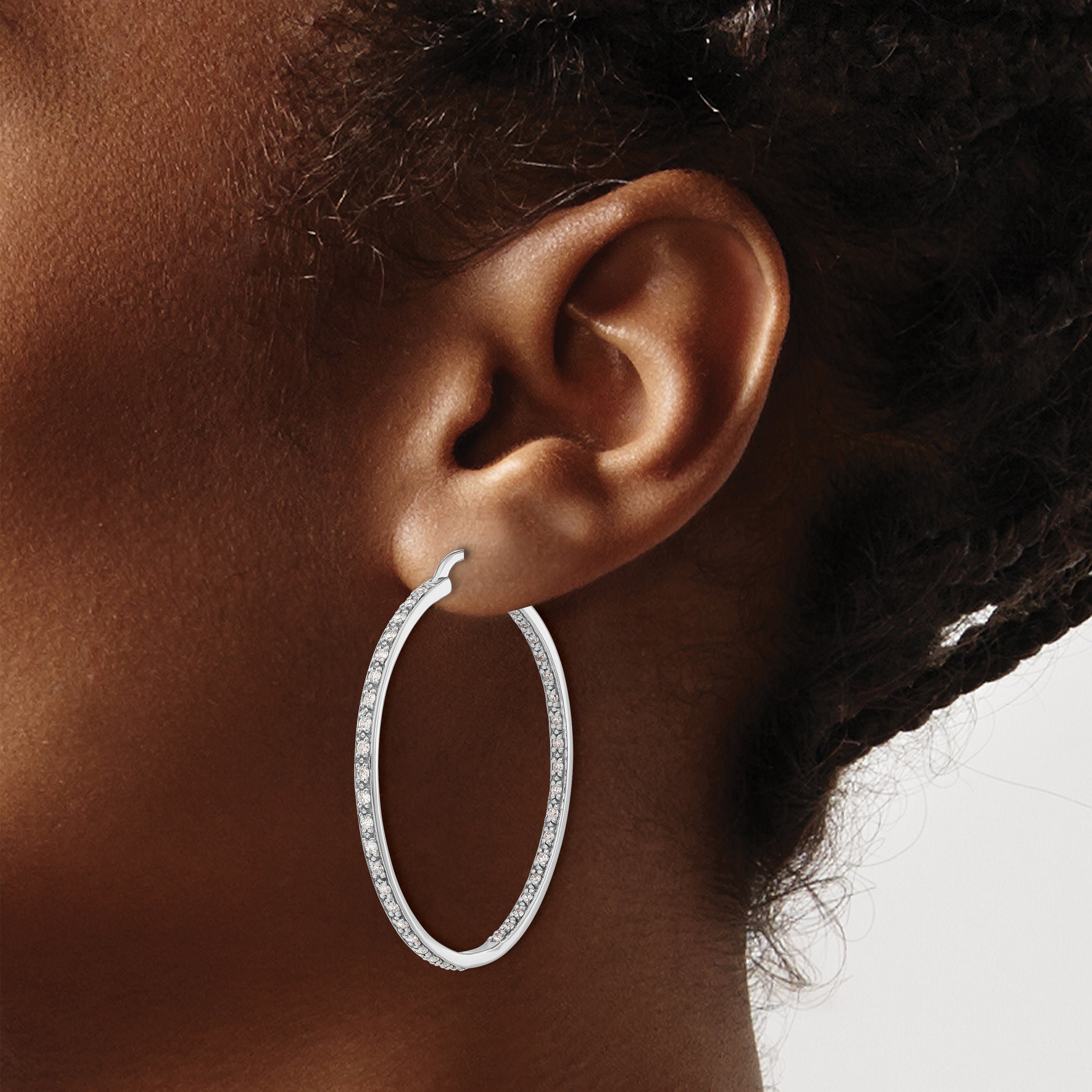 14k White Gold 7/8 carat Lab Grown Diamond VS/SI+ G+ Complete In and Out Hoop Earrings