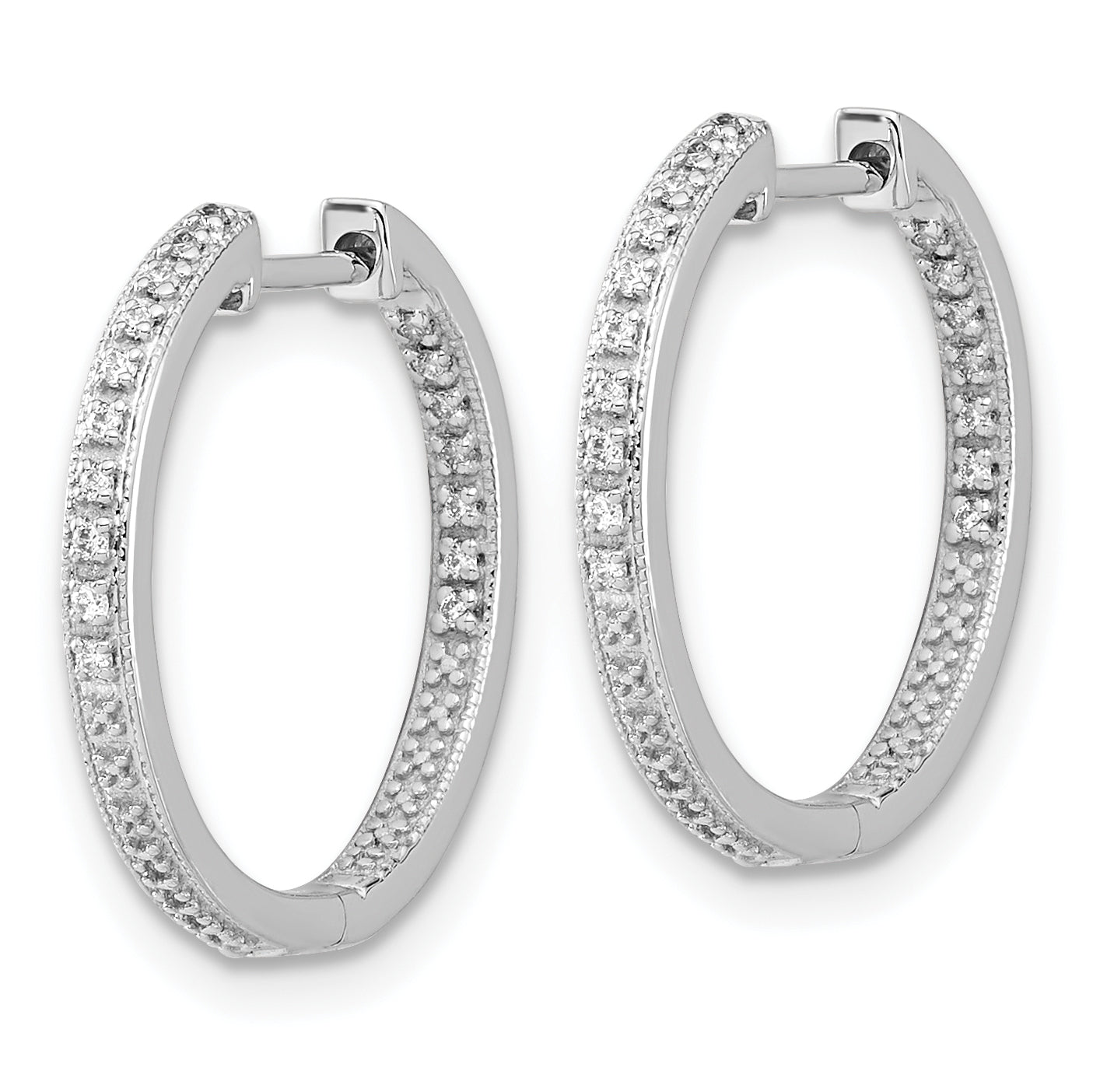 10k White Gold Polished Diamond In/Out Hinged Hoop Earrings Secondary image