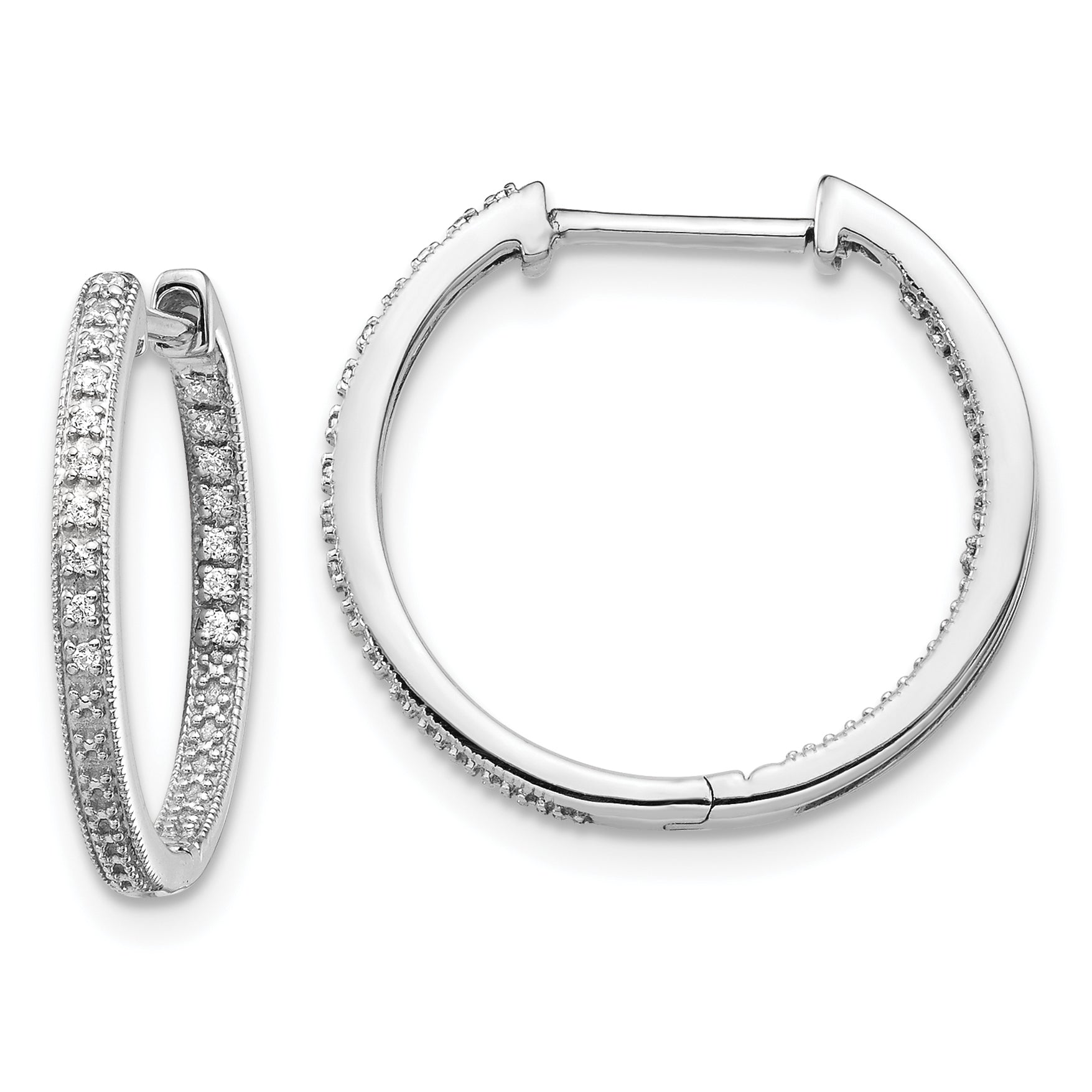 10k White Gold Polished Diamond In/Out Hinged Hoop Earrings Main image