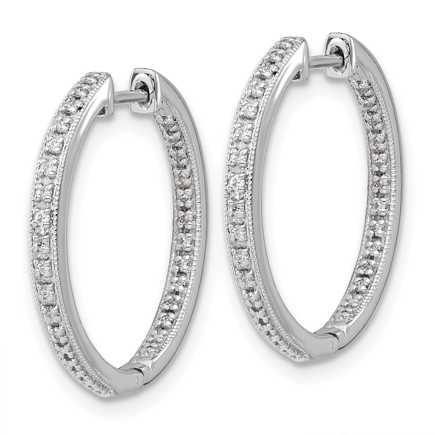 10k White Gold Polished Diamond In/Out Hinged Hoop Earrings Secondary image
