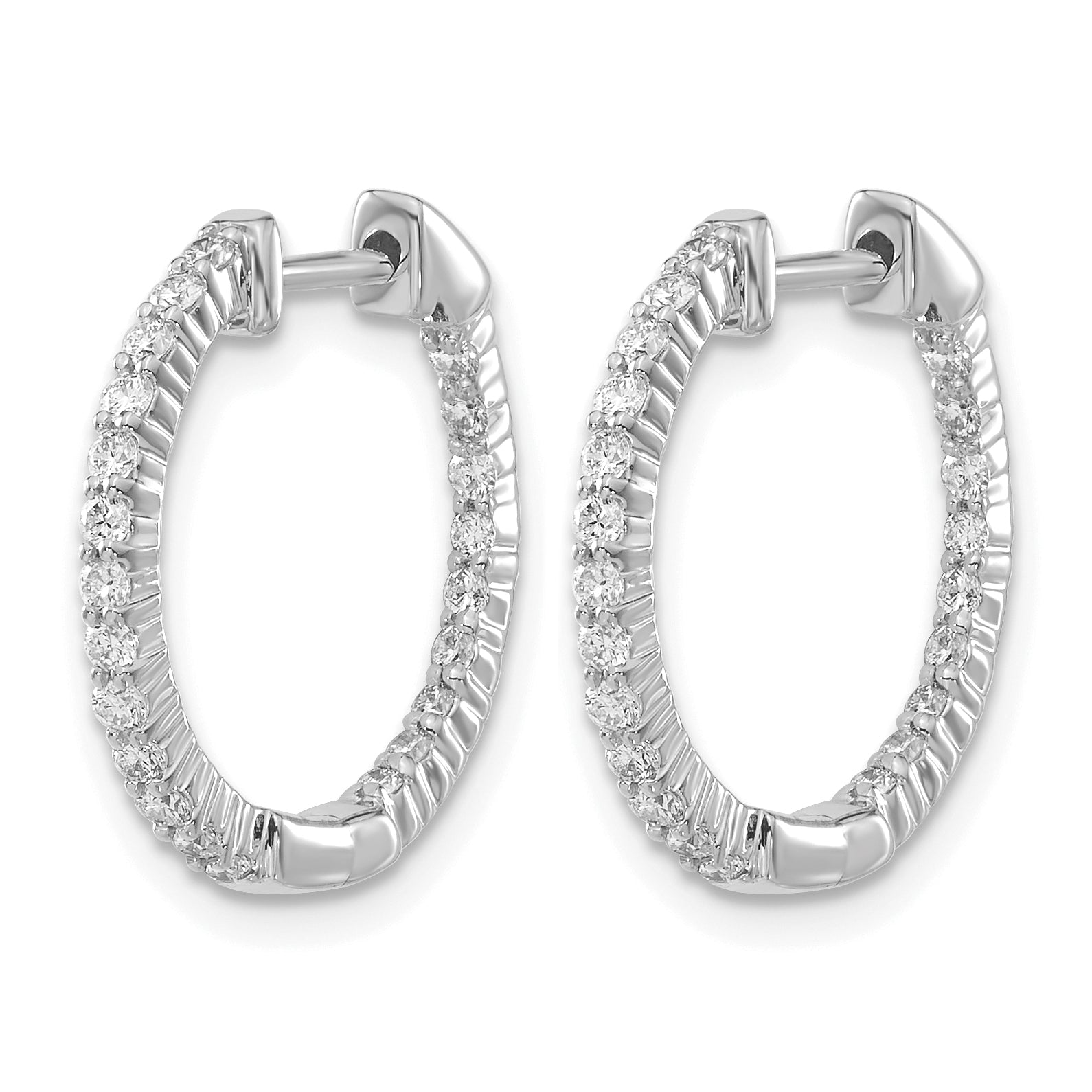 10k White Gold Polished Diamond In/Out Hinged Hoop Earrings