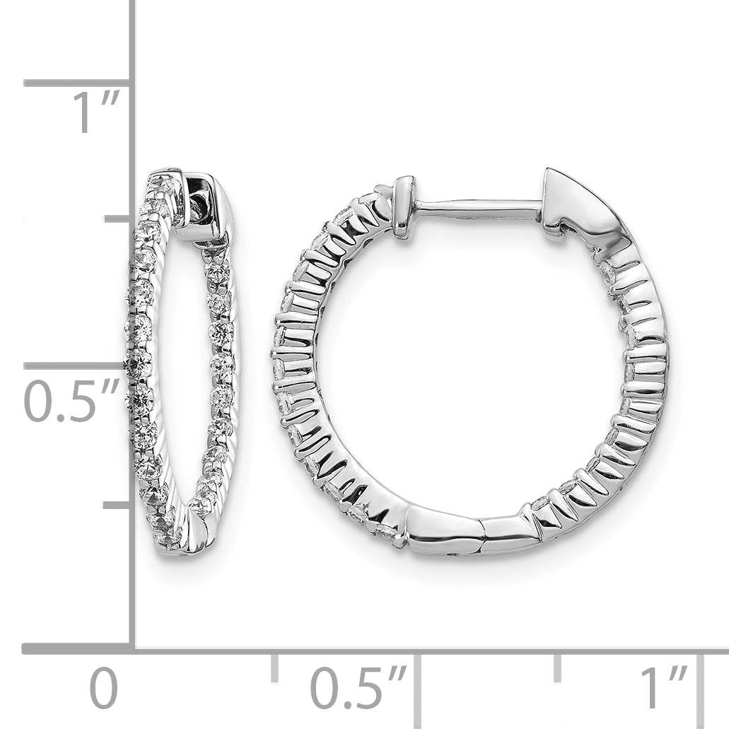 10k White Gold Polished Diamond In/Out Hinged Hoop Earrings