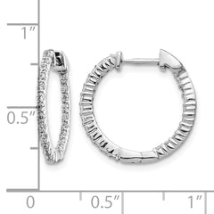 10k White Gold Polished Diamond In/Out Hinged Hoop Earrings