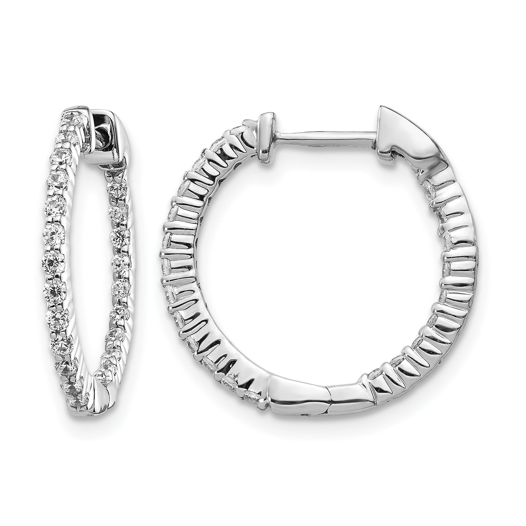 10k White Gold Polished Diamond In/Out Hinged Hoop Earrings