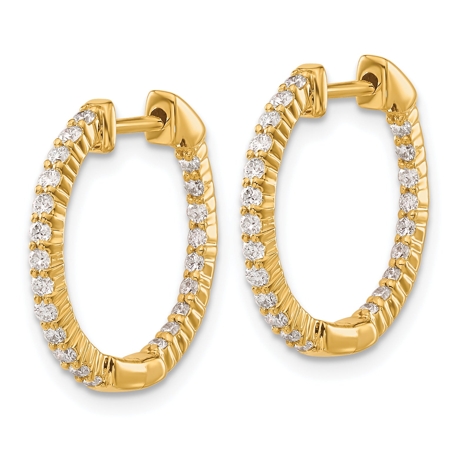 10k Gold Polished Diamond In/Out Hinged Hoop Earrings Secondary image
