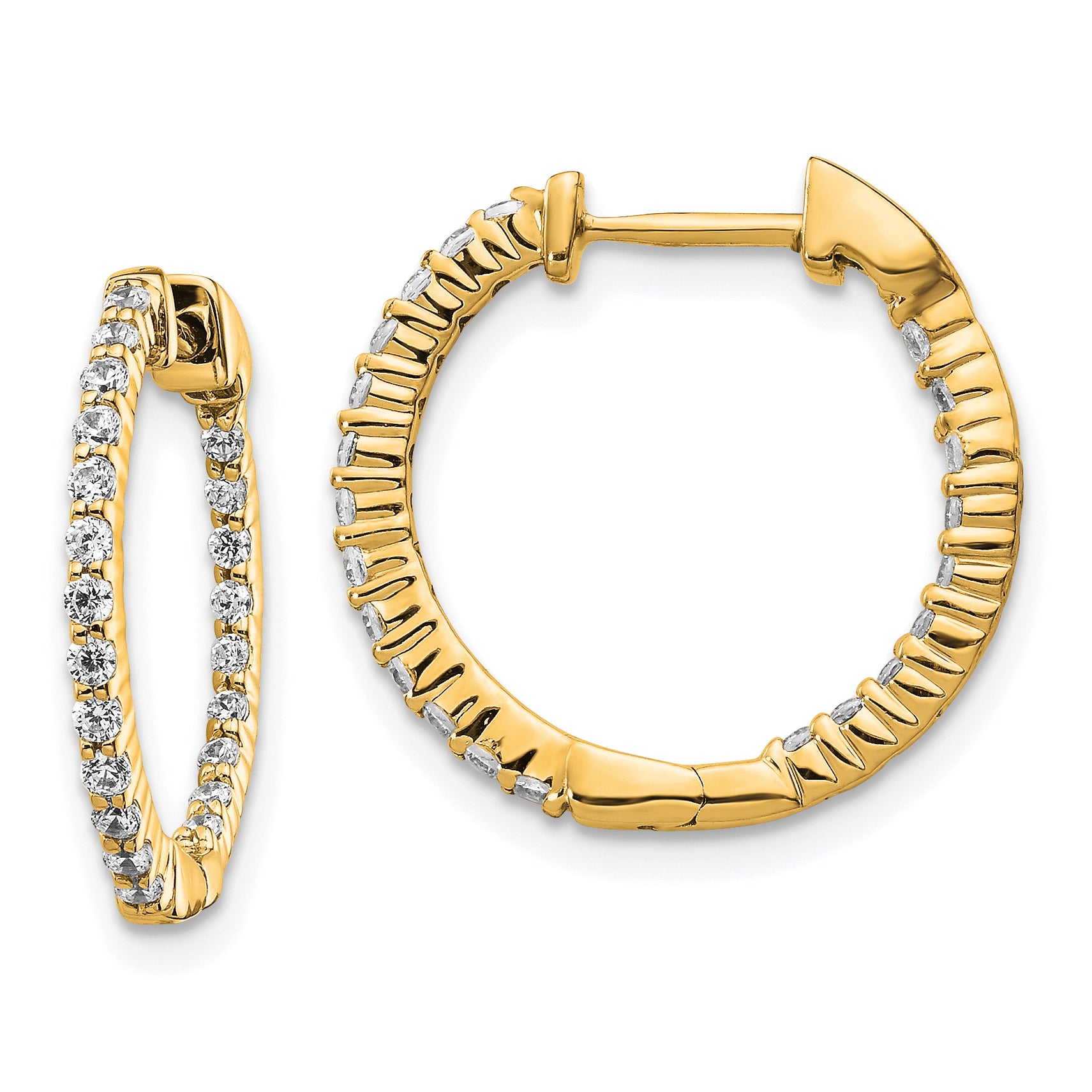 10k Gold Polished Diamond In/Out Hinged Hoop Earrings Main image