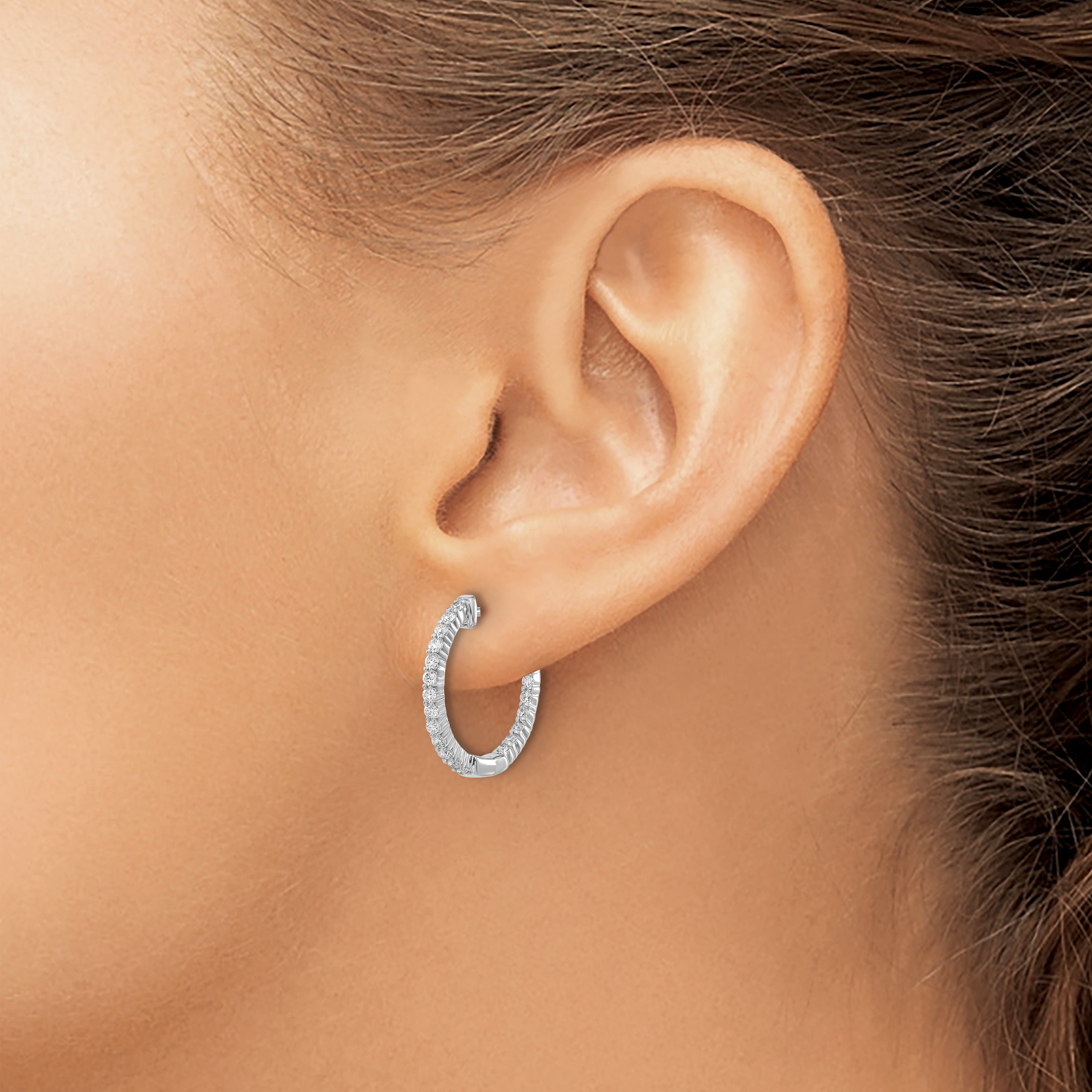 14k White Gold 1/2 carat Lab Grown Diamond VS/SI+ G+ Complete In and Out Hoop Earrings