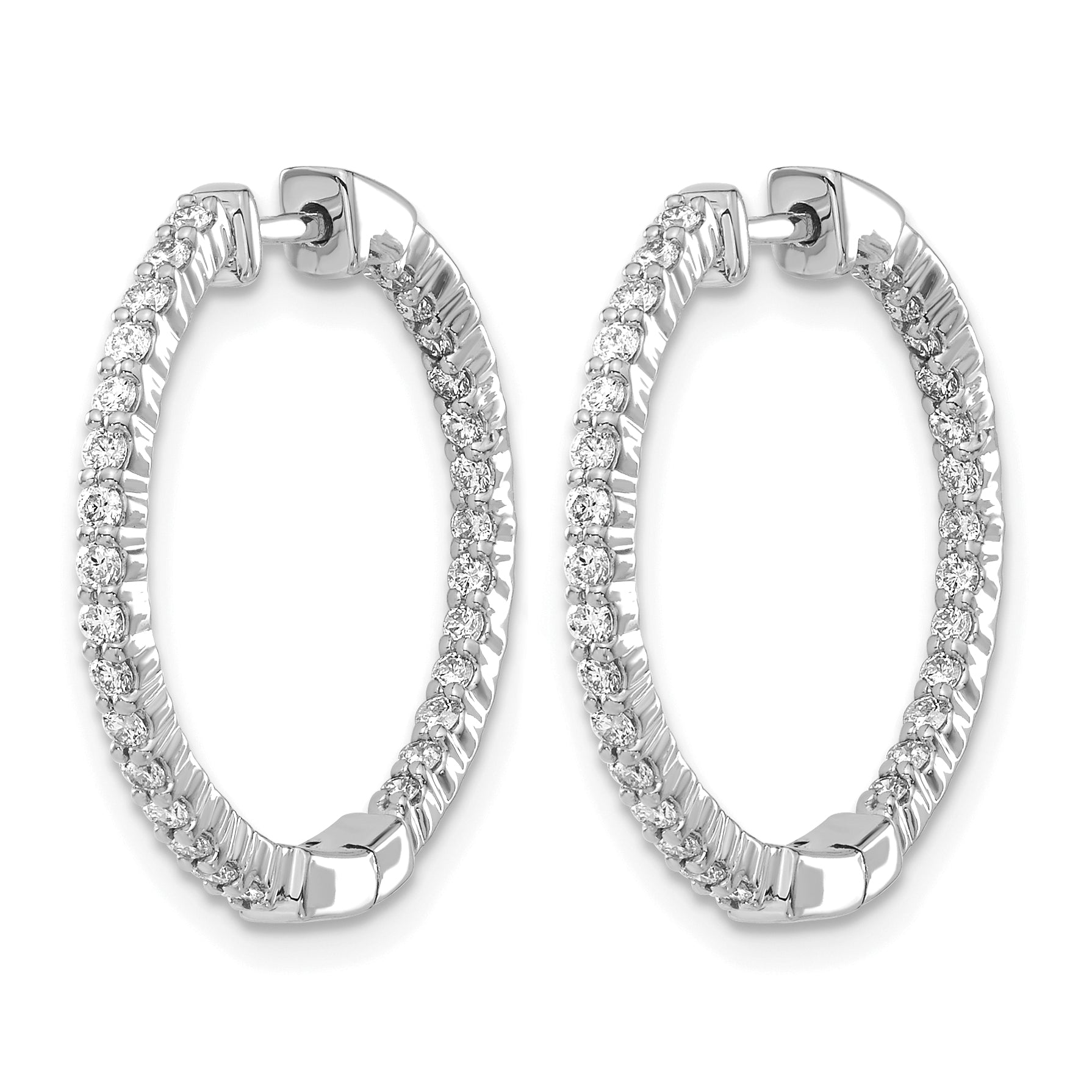 10k White Gold Polished Diamond In/Out Hinged Hoop Earrings