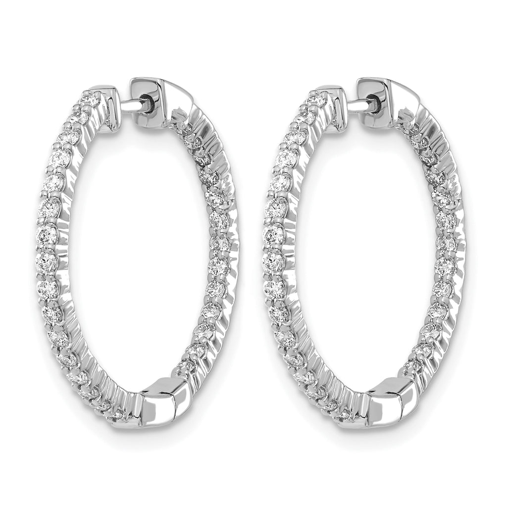 10k White Gold Polished Diamond In/Out Hinged Hoop Earrings