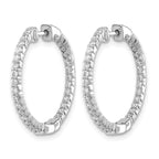 10k White Gold Polished Diamond In/Out Hinged Hoop Earrings