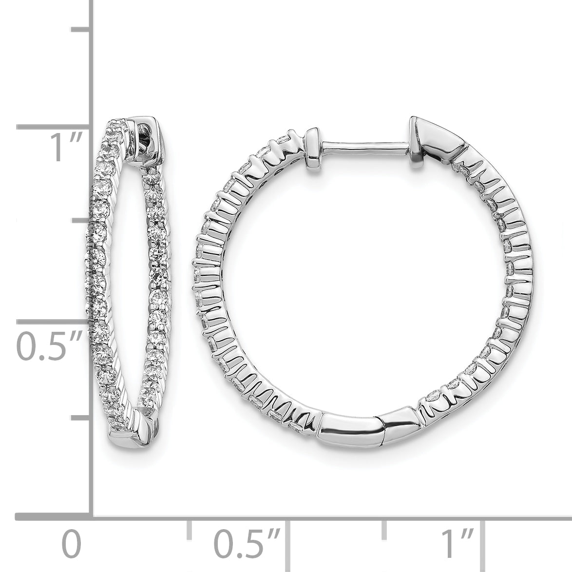 10k White Gold Polished Diamond In/Out Hinged Hoop Earrings