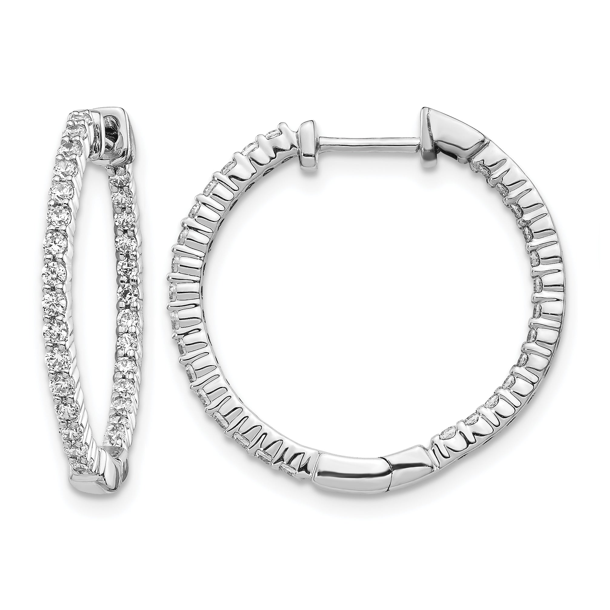 10k White Gold Polished Diamond In/Out Hinged Hoop Earrings Main image