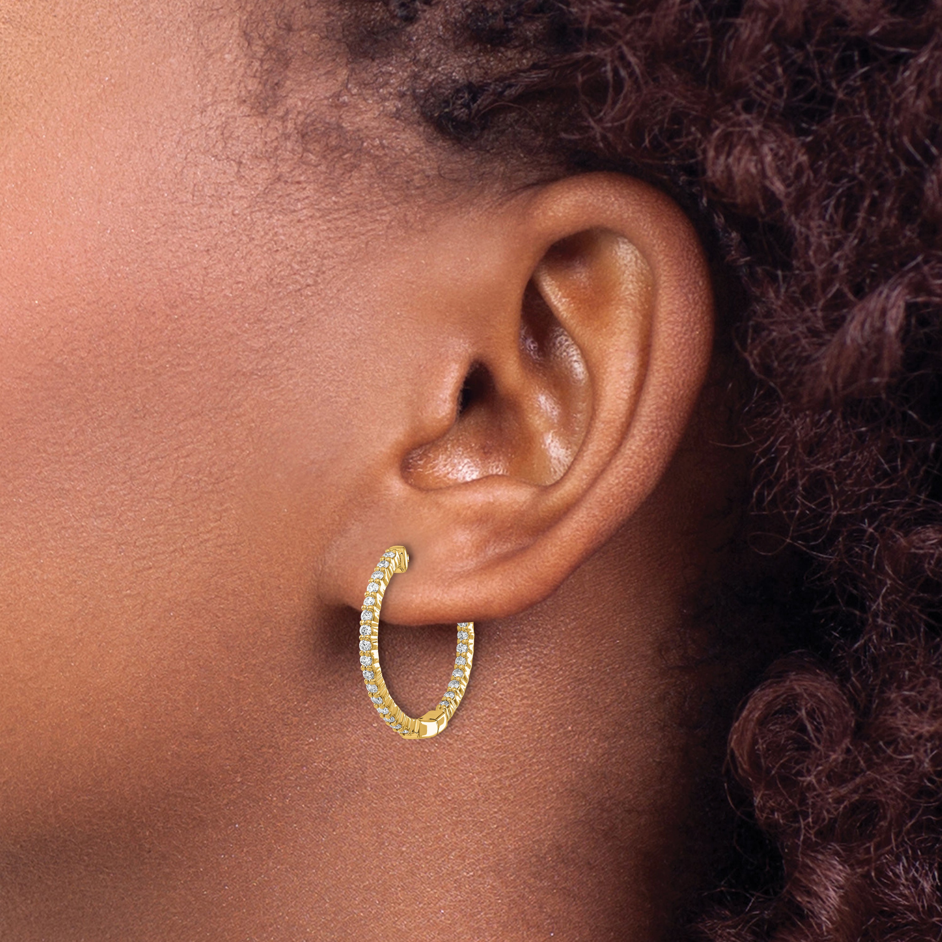 10k Gold Polished Diamond In/Out Hinged Hoop Earrings