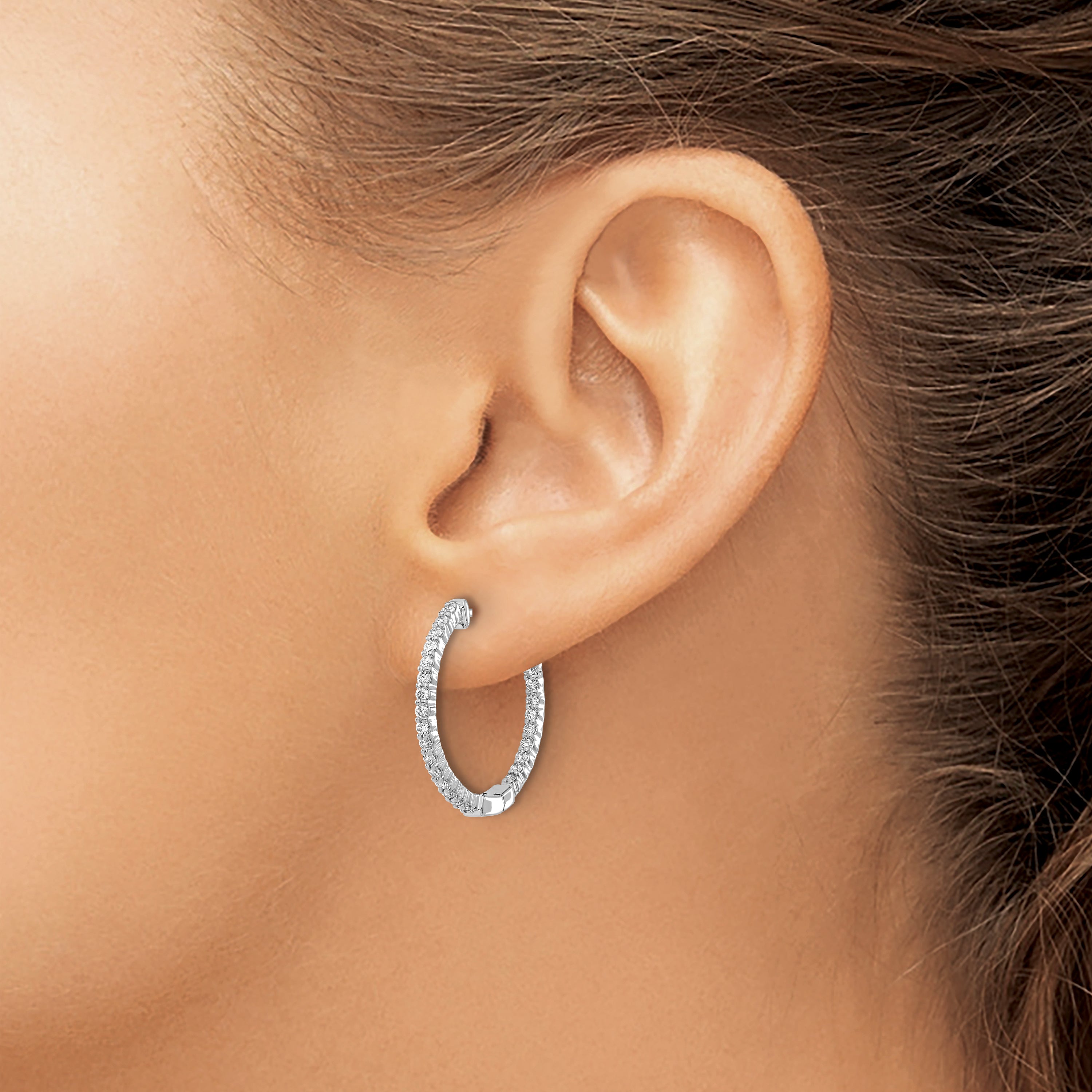14k White Gold 5/8 carat Lab Grown Diamond VS/SI+ G+ Complete In and Out Hoop Earrings