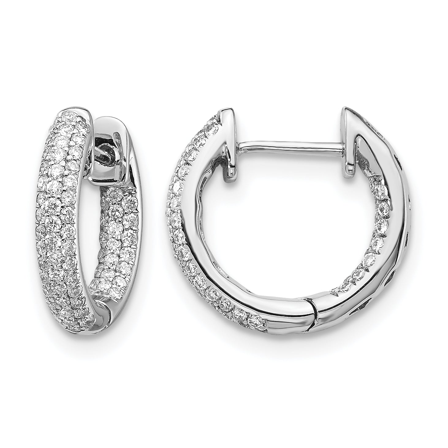 10k White Gold Diamond Hinged Hoop Earrings Main image