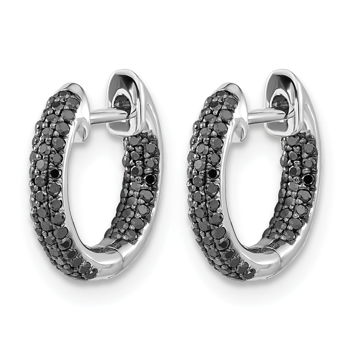 10k White Gold Black Diamond Hinged Hoop Earrings Secondary image