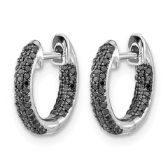 10k White Gold Black Diamond Hinged Hoop Earrings