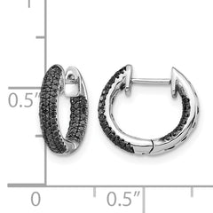 10k White Gold Black Diamond Hinged Hoop Earrings