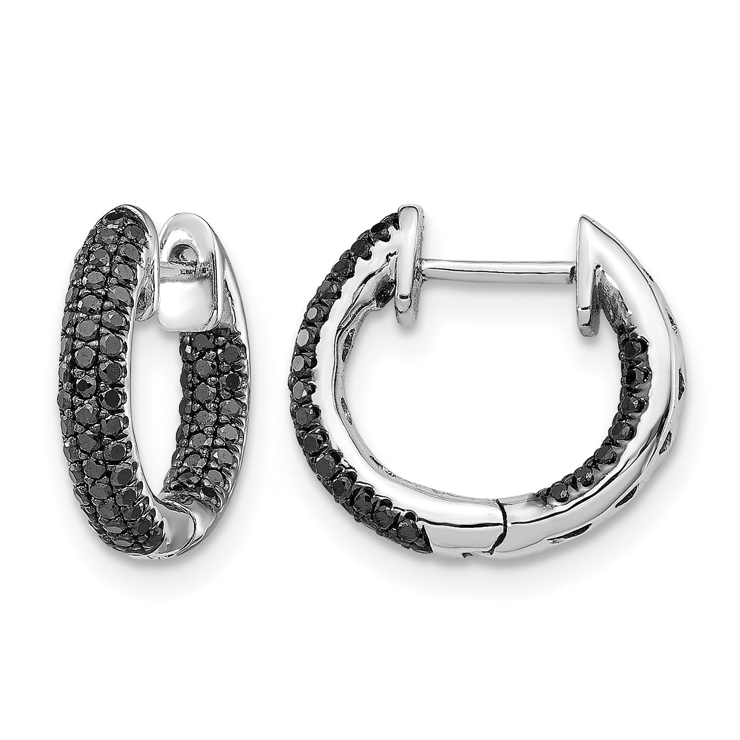 10k White Gold Black Diamond Hinged Hoop Earrings Main image