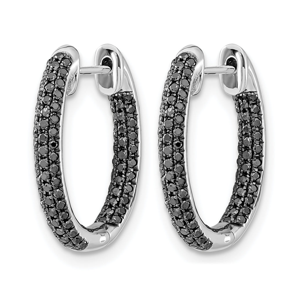 10k White Gold, All Black Diamond In/Out Hoop Earrings