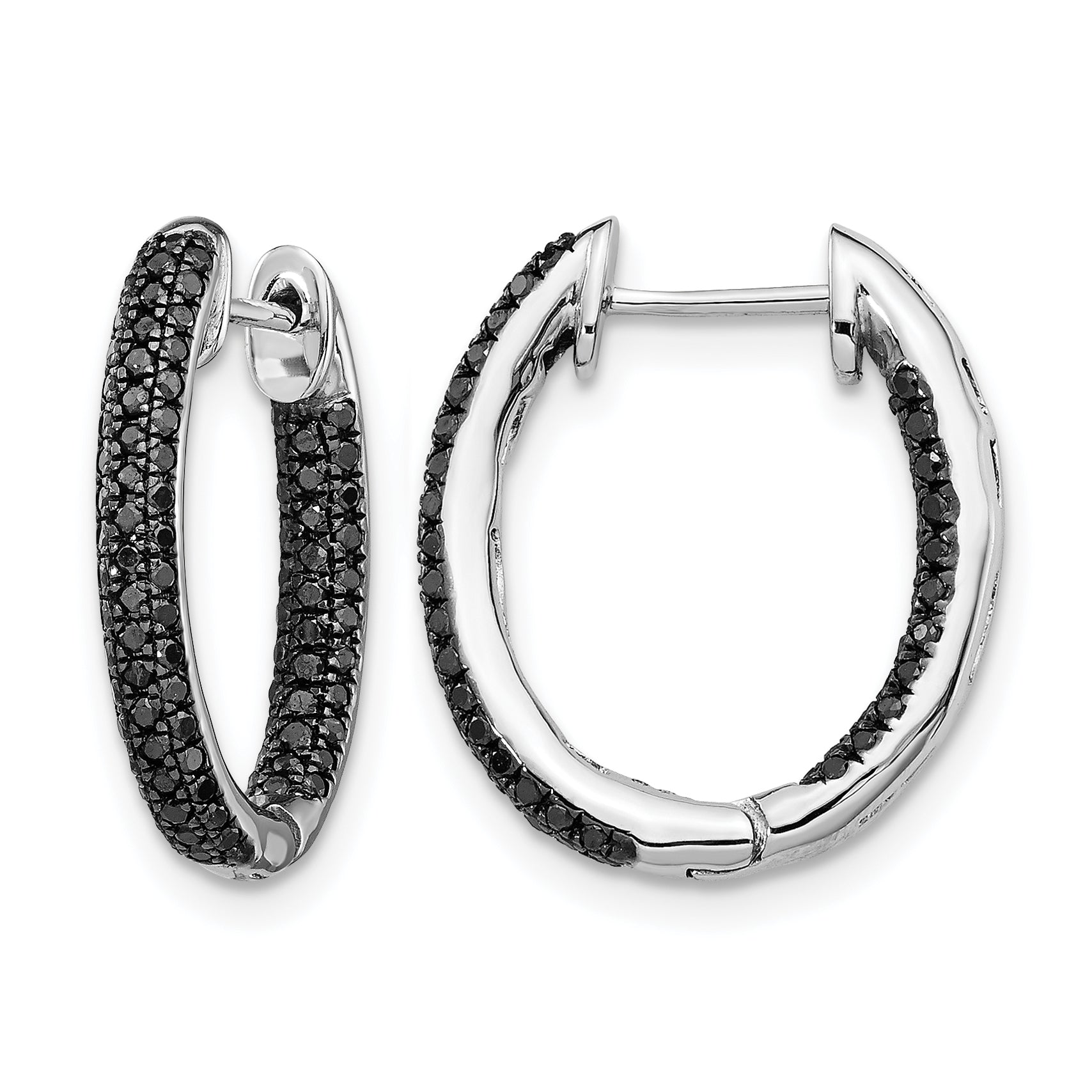 10k White Gold, All Black Diamond In/Out Hoop Earrings Main image