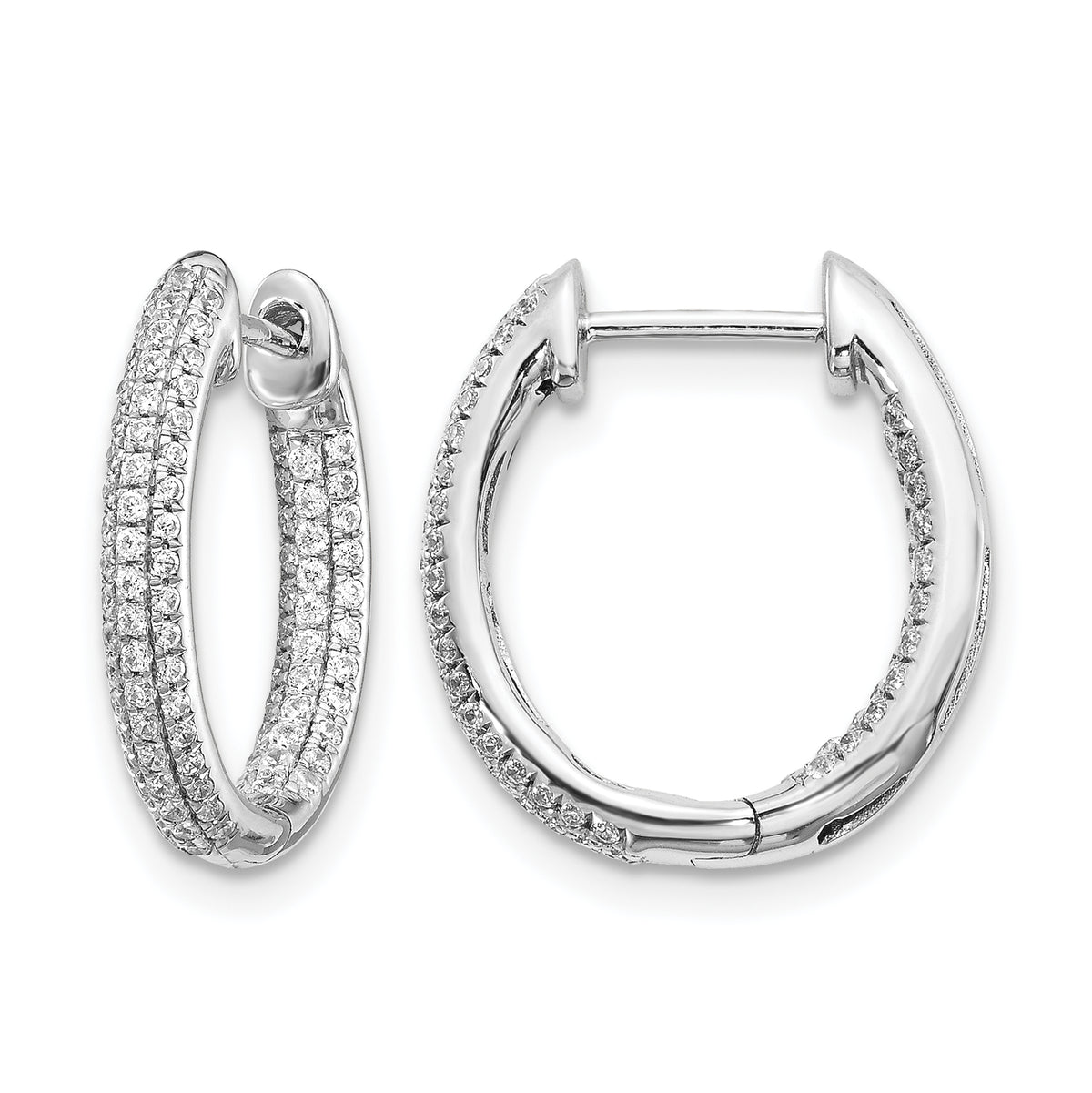 10k White Gold Diamond In/Out Hinged Hoop Earrings