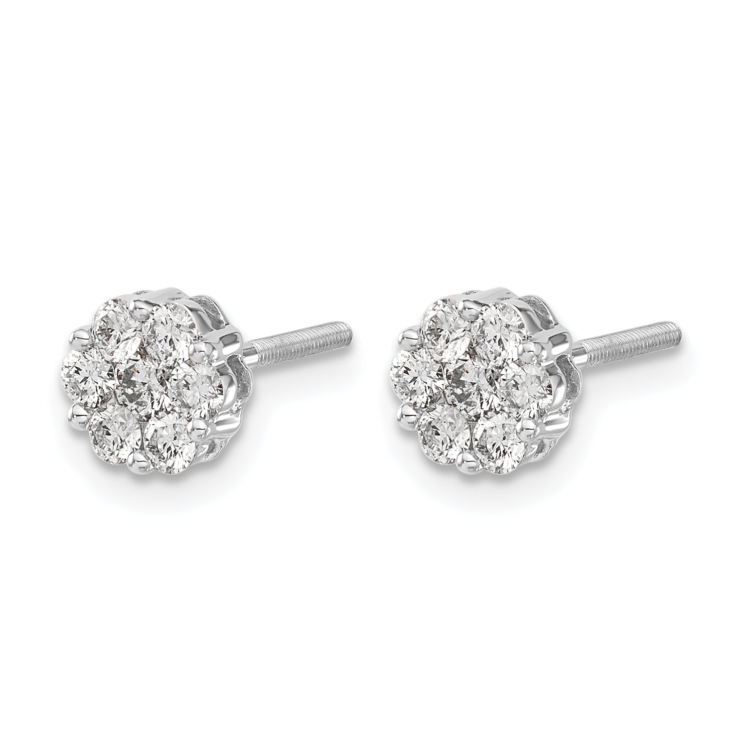 14k White Gold 5/8 carat Lab Grown Diamond VS/SI+ G+ Screwback Cluster Post Earrings Secondary image