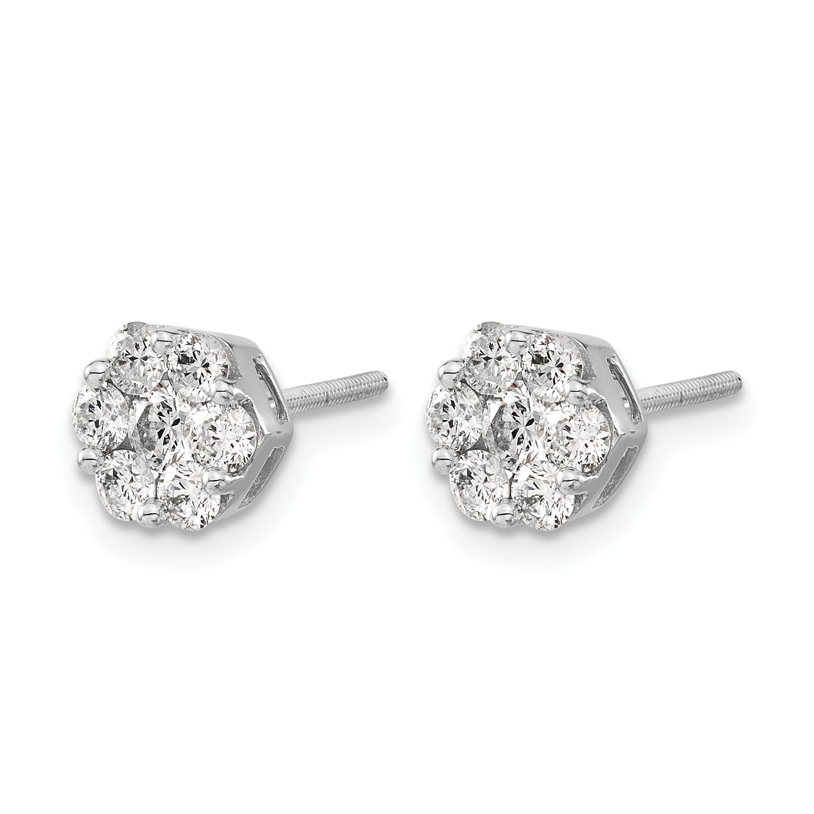 14k White Gold 1 carat Lab Grown Diamond VS/SI+ G+ Screwback Cluster Post Earrings