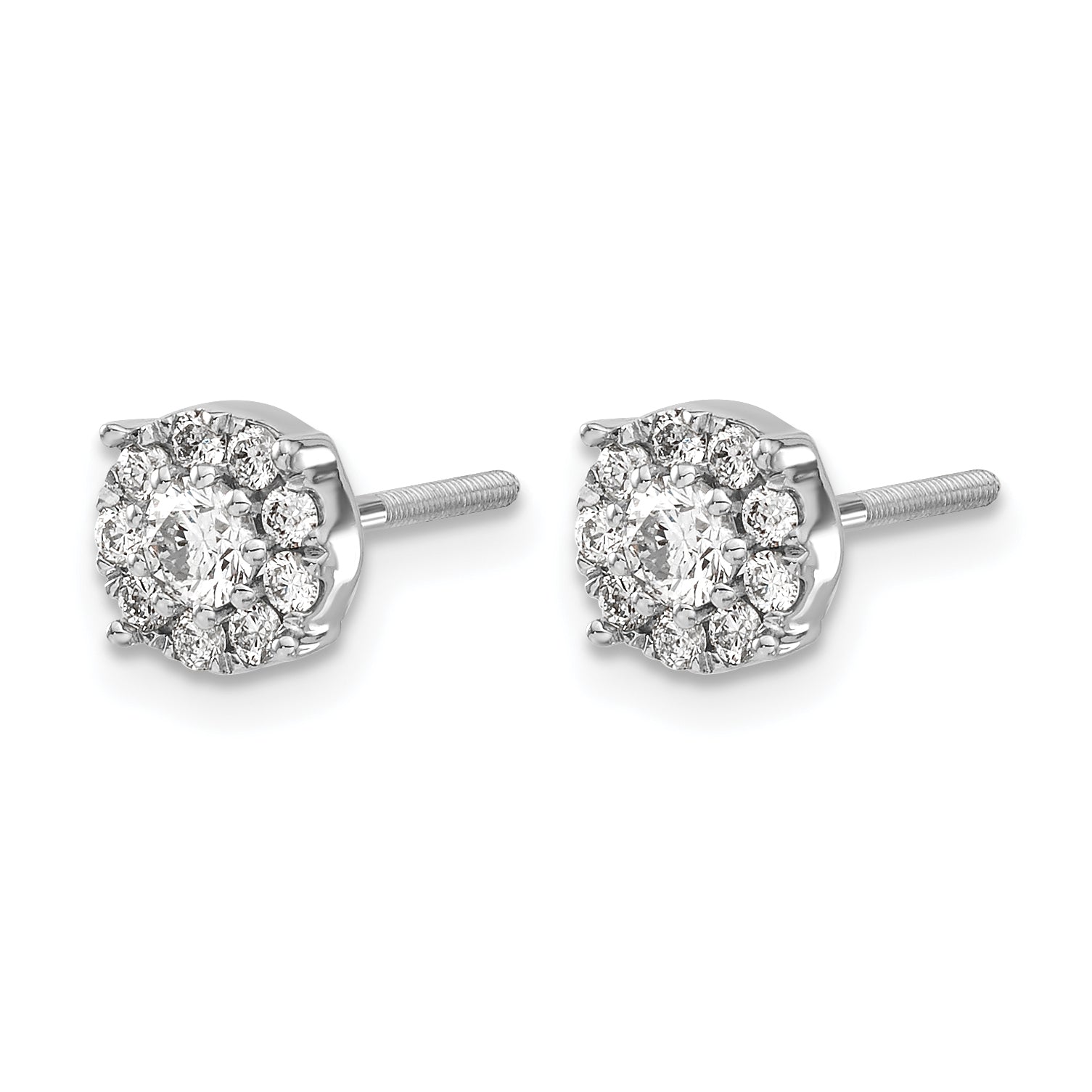 14k White Gold 1/2 carat Lab Grown Diamond VS/SI+ G+ Cluster Screwback Post Earrings