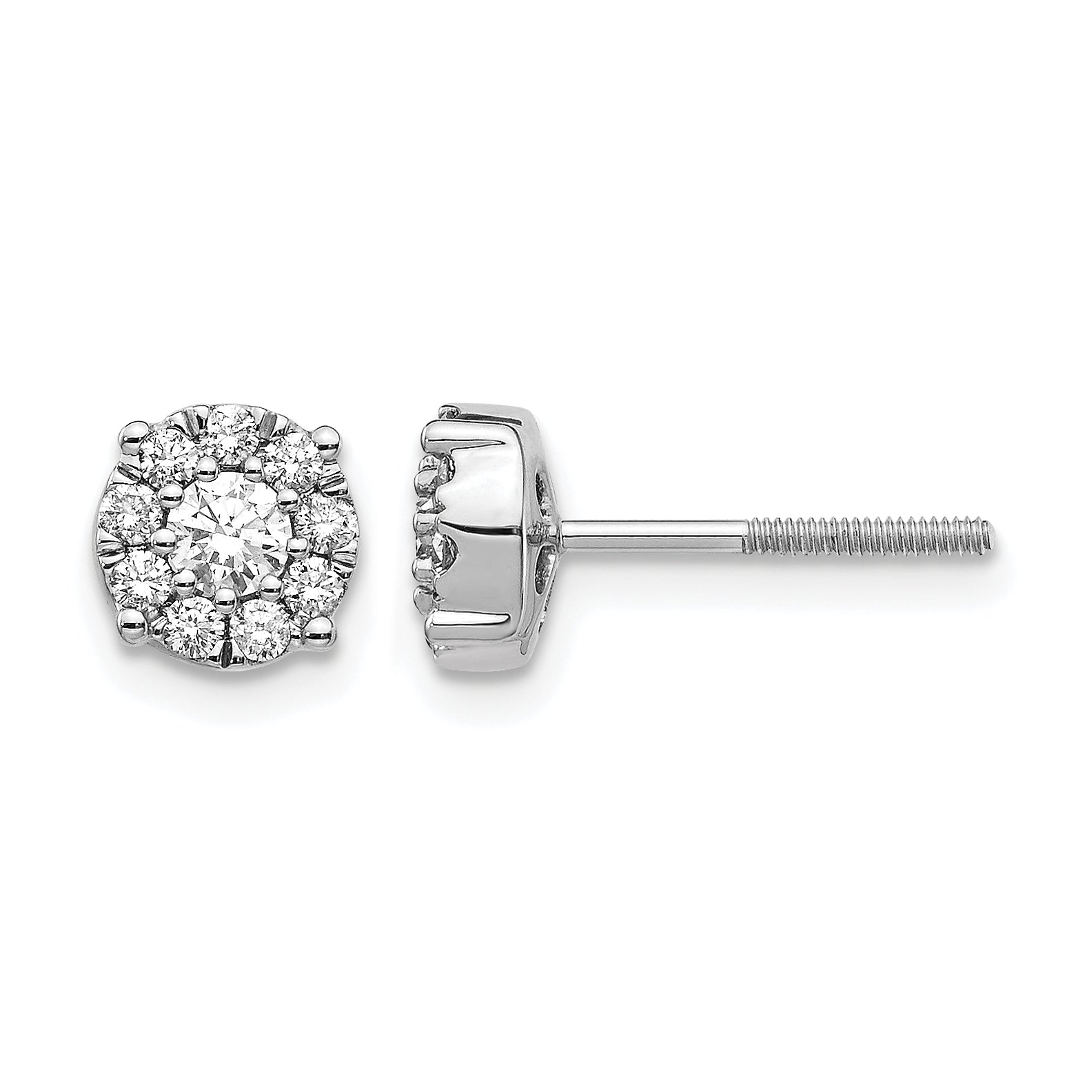 14k White Gold 1/2 carat Lab Grown Diamond VS/SI+ G+ Cluster Screwback Post Earrings Main image