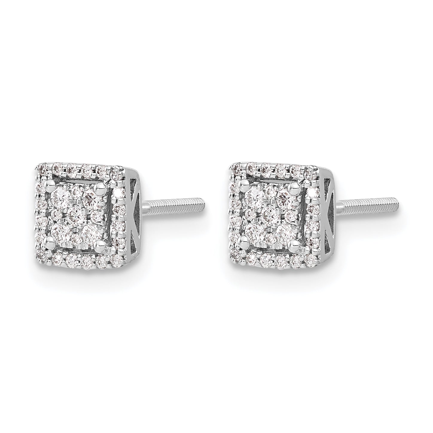 10k White Gold Diamond Square Screw Back Post Earrings