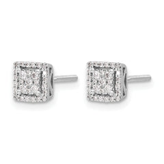 10k White Gold Diamond Square Screw Back Post Earrings