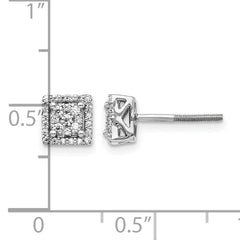 10k White Gold Diamond Square Screw Back Post Earrings