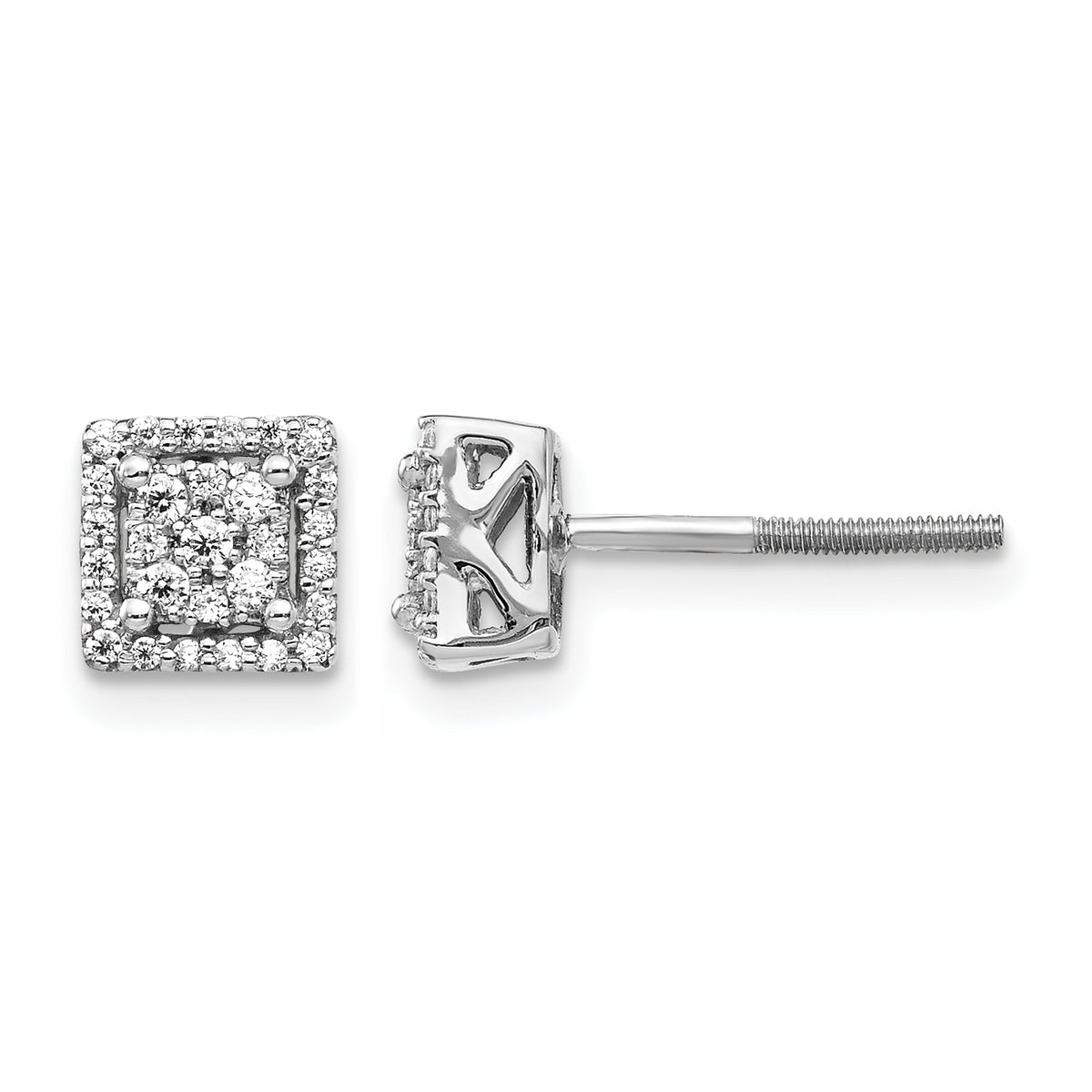 10k White Gold Diamond Square Screw Back Post Earrings
