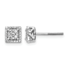 10k White Gold Diamond Square Screw Back Post Earrings