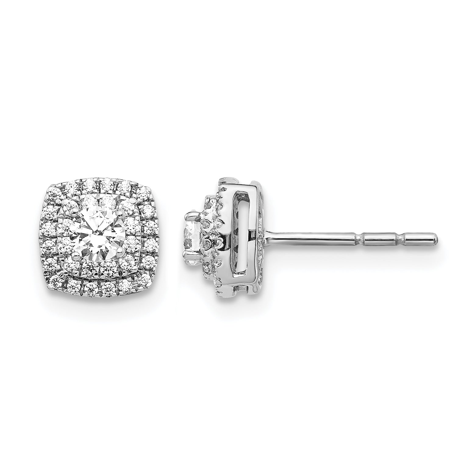 10k White Gold Diamond Halo Post Earrings