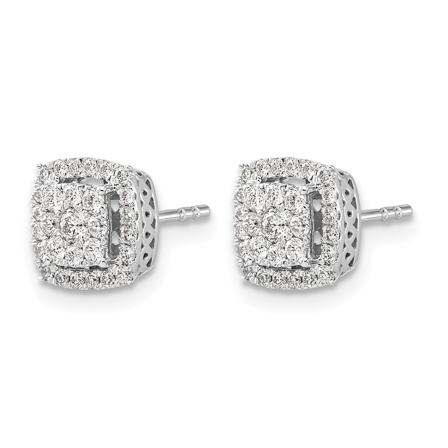 14k White Gold 1/2 carat Lab Grown Diamond VS/SI+ G+ Double Halo Post Earrings Secondary image