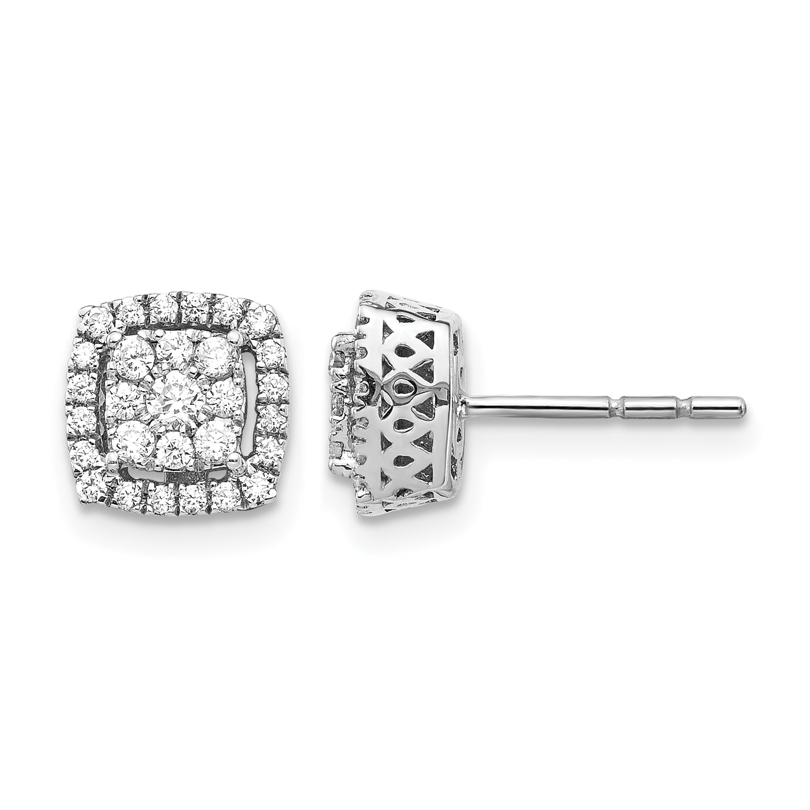 14k White Gold 1/2 carat Lab Grown Diamond VS/SI+ G+ Double Halo Post Earrings Main image