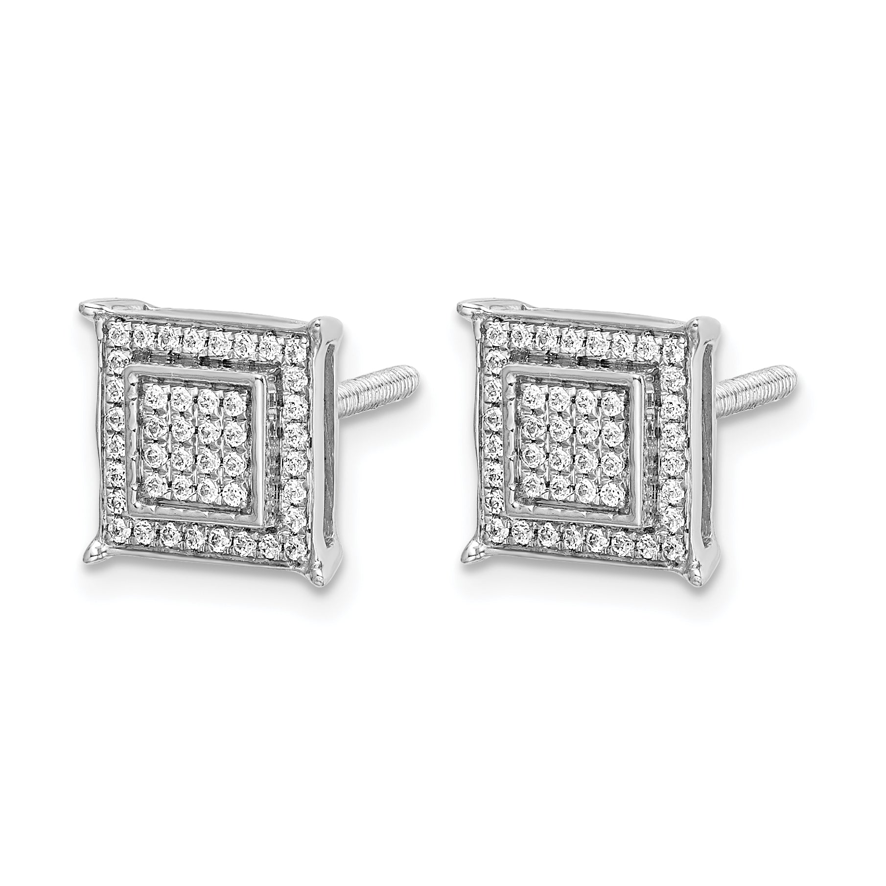 10k White Gold Diamond Small Double Square Bezel Post Earrings Secondary image